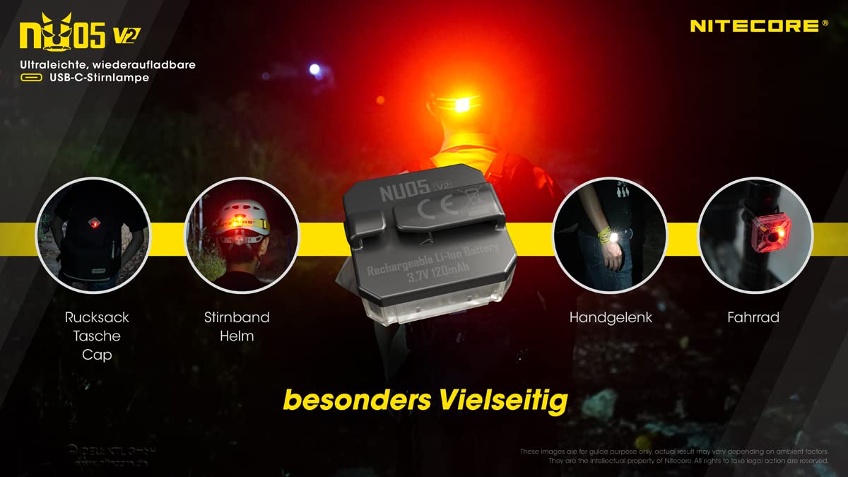 Nitecore NU05 V2 Lampa czołowa z akumulatorem, czarna