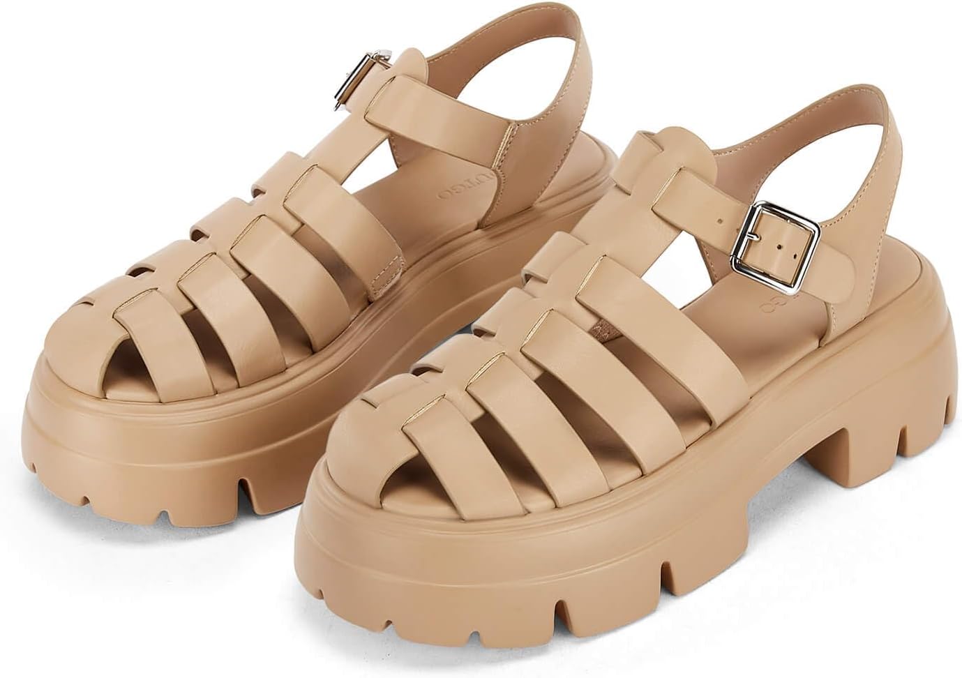 Coutgo Womens Platform Chunky Heels Sandals Gladiator Ankle Strap Heels Lug Sole Summer Fisherman Y2K Shoes