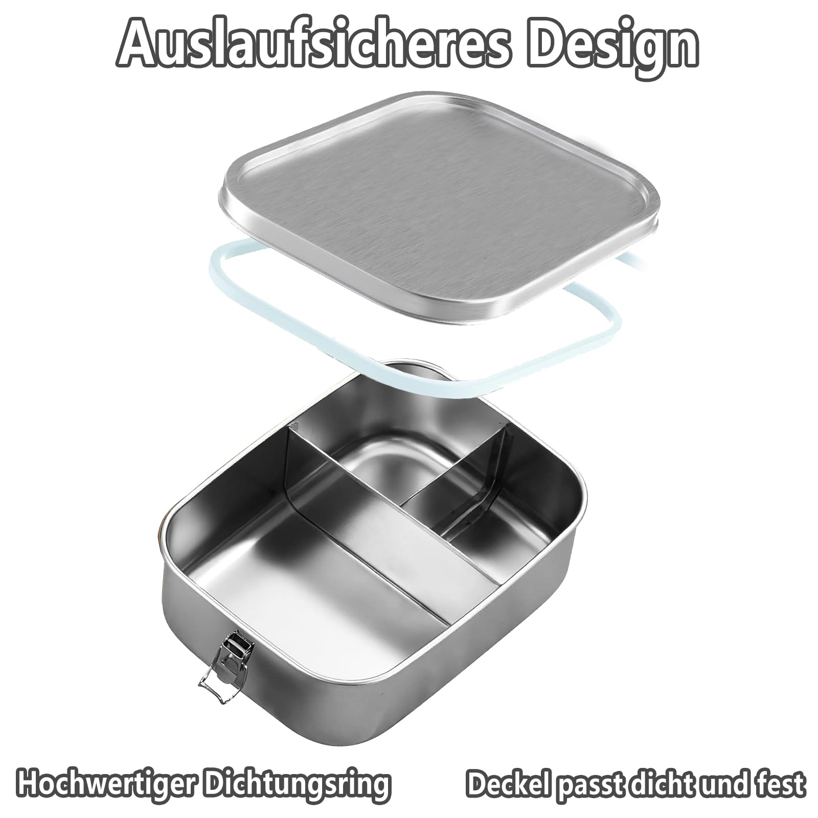 Edelstahl Brotdose Mit Besteck - 22x16,5x6,5cm Auslaufsicher Für Schule