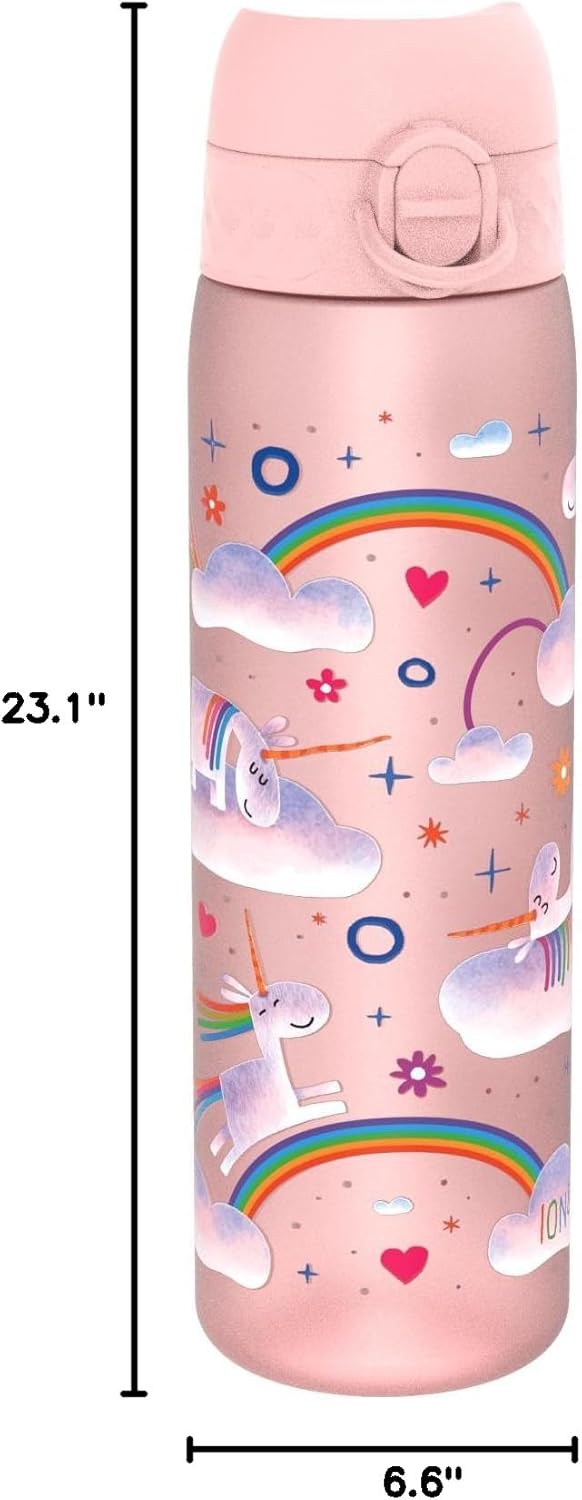 Ion8 Water Bottle, 500 ml/18 oz, Leak Proof, Easy to Open, Secure Lock, Dishwasher Safe, BPA Free, Flip Cover, Carry Handle, Easy Clean, Odor Free, Carbon Neutral, Pink, Unicorn Rainbows Design - Image 8