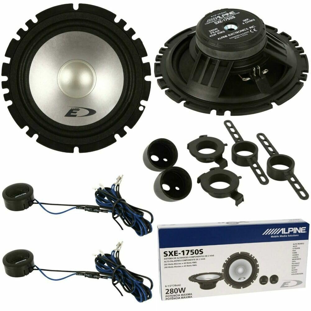 Kit 6 Casse Altoparlanti per VW Polo 9N 6R 6C dal 2001 al 2024 Anteriori e Posteriori compatibile con Alpine Sxe1750S Sxe1725S Set 2 Woofer 2 Tweeter 2 Coassiali 4 Anelli Adattatori 4 Cavi