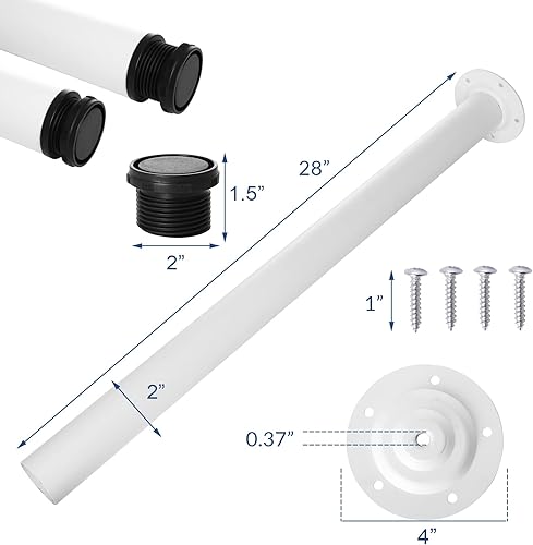 Miniatura 5 de SOCLALCOMFY - Patas de mesa de metal ajustables de 28 pulgadas para mesas de café, banco de escritorio y encimeras, juego de 4 (blanco)