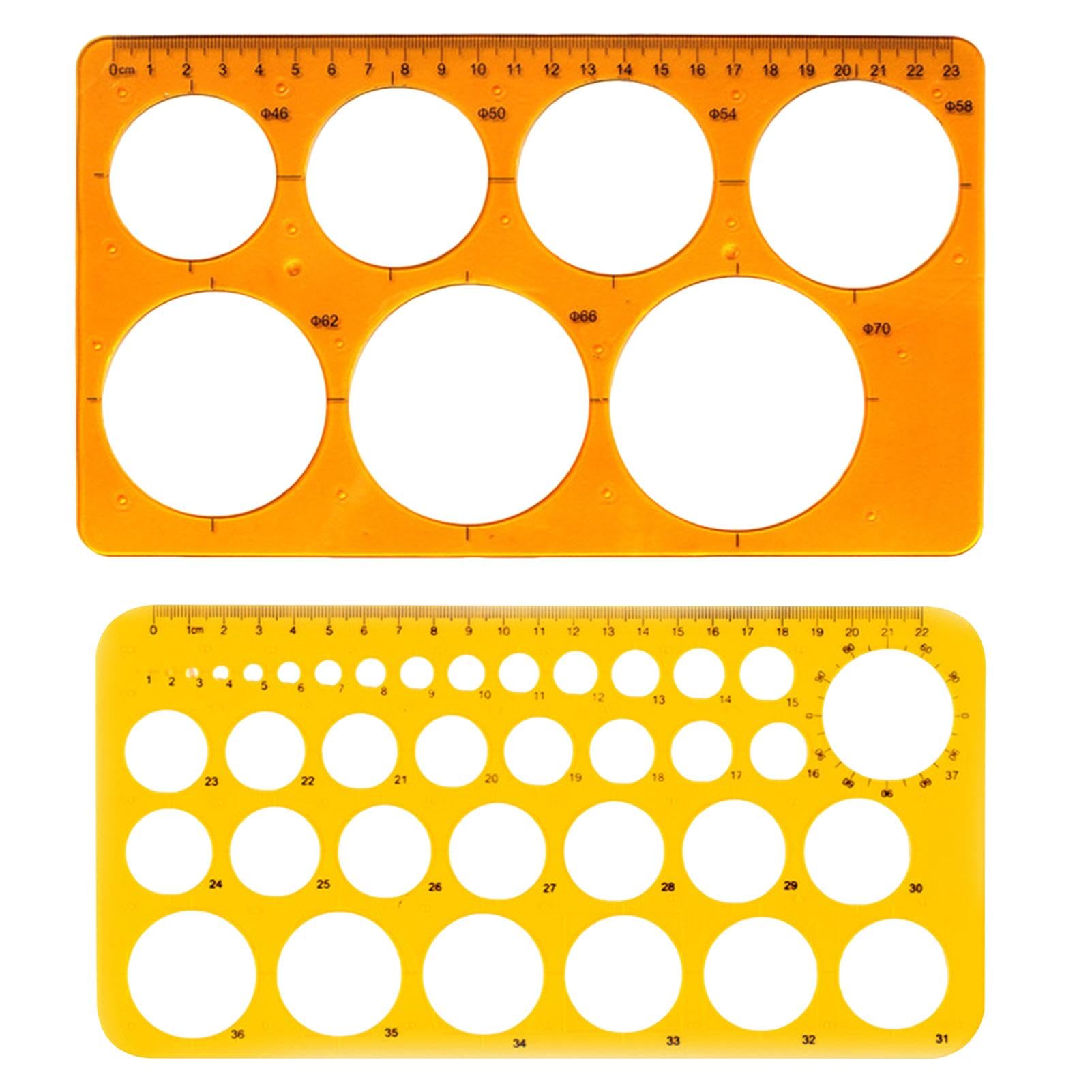 2Pcs Circle Stencil Template, Plastic Stencil with 36 Circles, Circles Geometric Stencils Measuring Templates Rulers Tool for Maths, Drawing Shapes, Engineering, Architecture & Drafting(Orange)