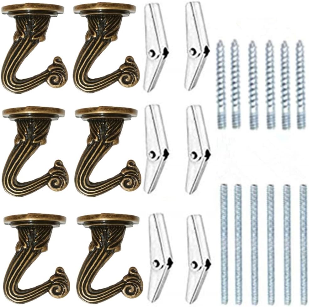 6 Sets White Ceiling Hooks for Hanging Plant, Heavy Duty Swag Toggle Hooks with Hardware (White)