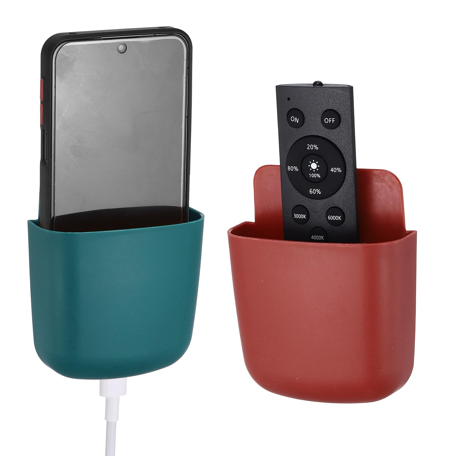 PATIKIL 2Pcs Remote Control Holder Wall Mount, Self-Adhesive TV Air Conditioner Control Holder Phone Charging Organizer for Home Office Bedroom Supply Pen Organizer, Blue, Wine Red