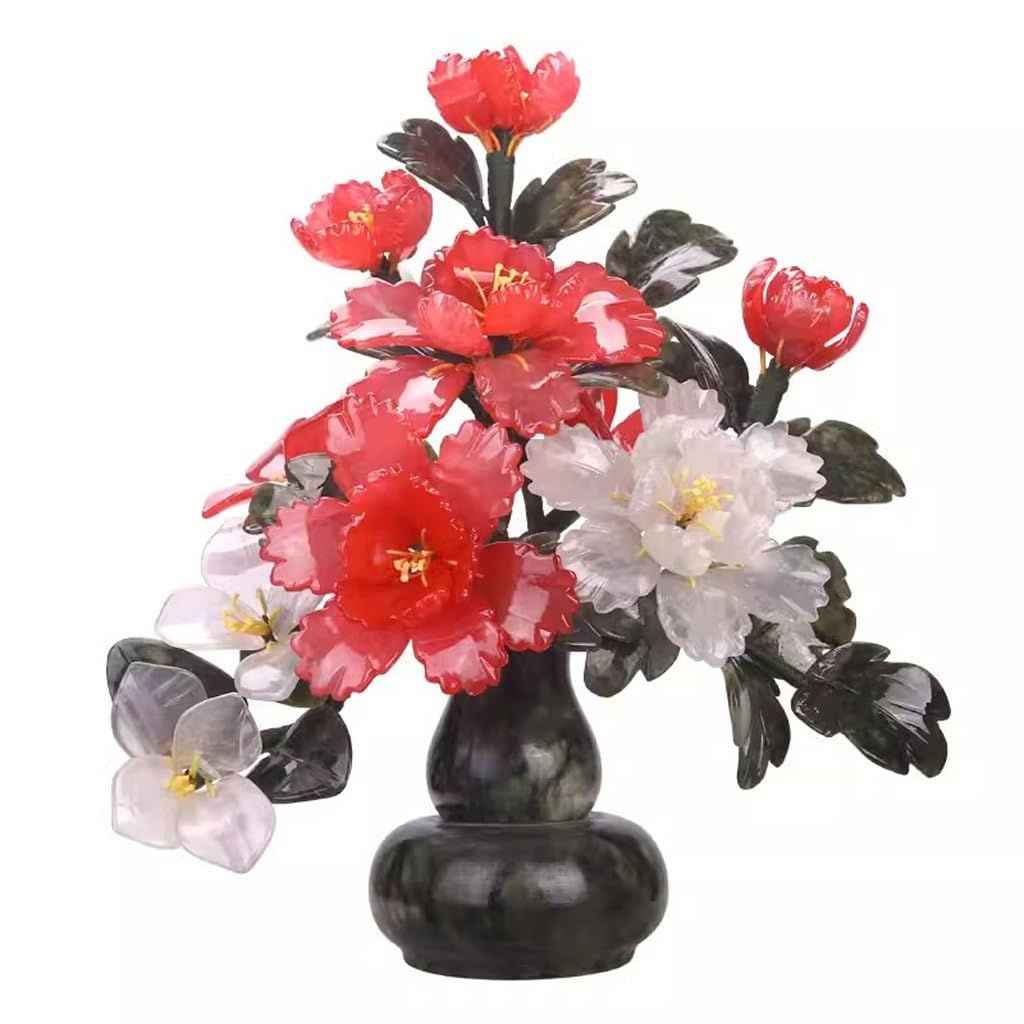DFGHNBVC Artificial Bonsai Tree Jade Carving Jade Flower Bonsai Living Room Jade Decoration Restaurant New Chinese Style Housewarming Gift Desktop Display Fake Plant Greenery Decor,