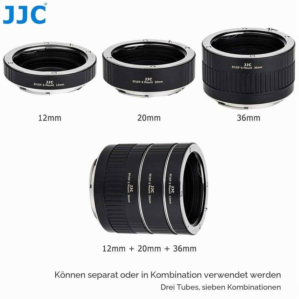 JJC Autofokus Makro Zwischenringe (AF) mit TTL-Belichtung für Makrofotographie 12mm 20mm und 36mm (Passen für Canon EOS EF/EF-S Mount Kameras)