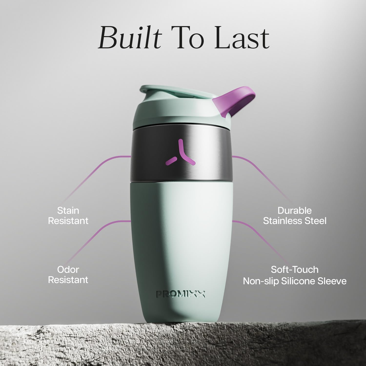Promixx Pursuit Shaker Acciaio Inossidabile - 760ml Miscelatore Proteico Metallo Leggero con Snap-Fit per Frullati Lisci - Ermetico Anti-Odori per Fitness - Verde Alga