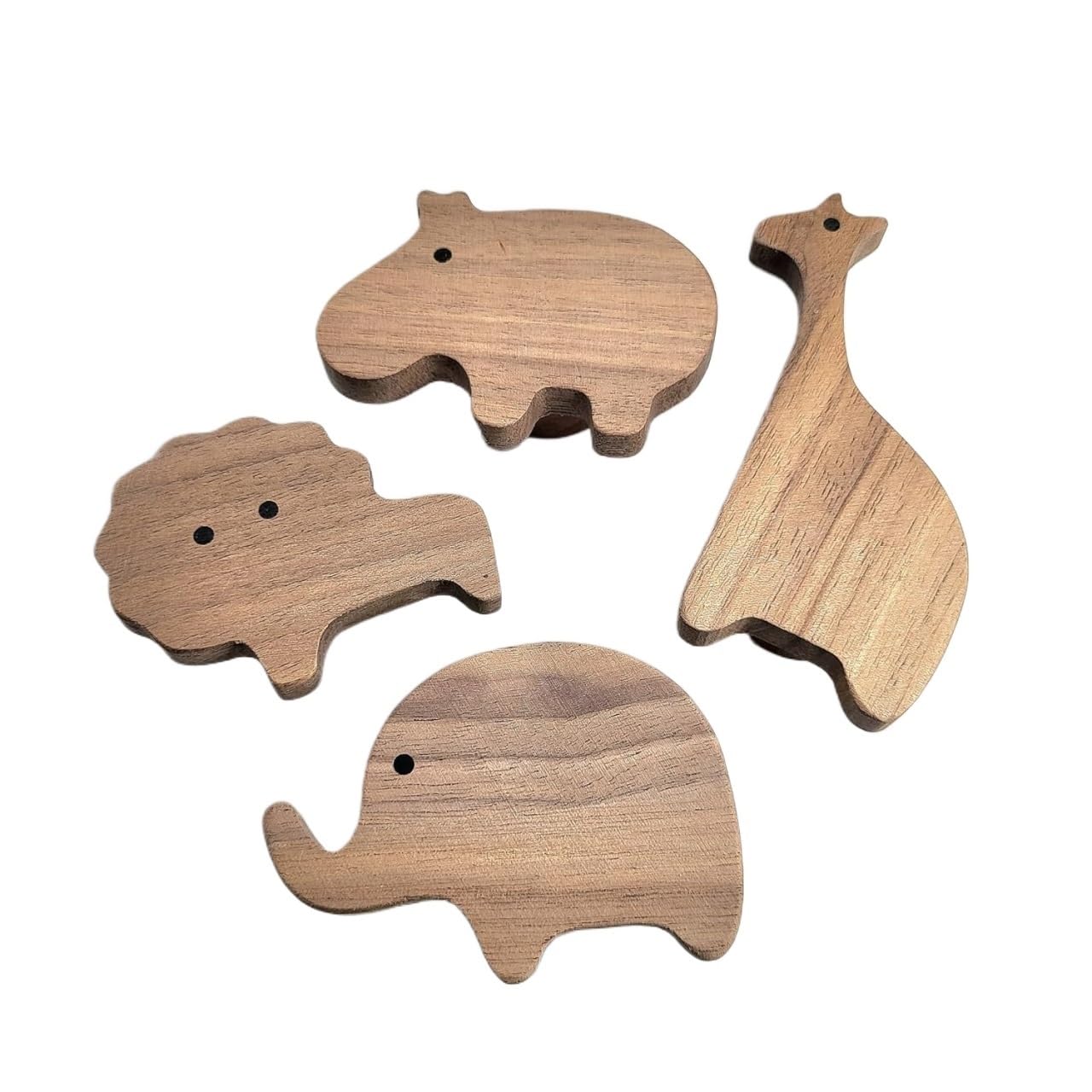 Perchero, ganchos, ganchos de pared, percha for puerta, 4 piezas de ganchos de pared de madera for niños, animales, dormitorio infantil, león, elefante, hipopótamo, jirafa, ganchos decorativos for abr