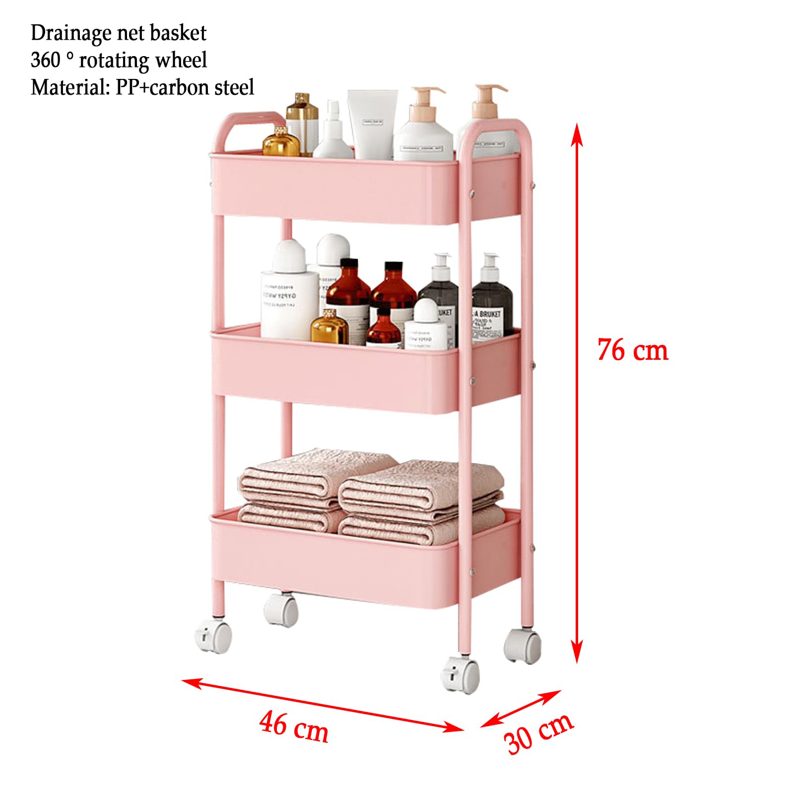 Carrito rodante de 3 niveles con encimera para cocina, manualidades, belleza, diseño delgado con ruedas para organización del hogar y la oficina