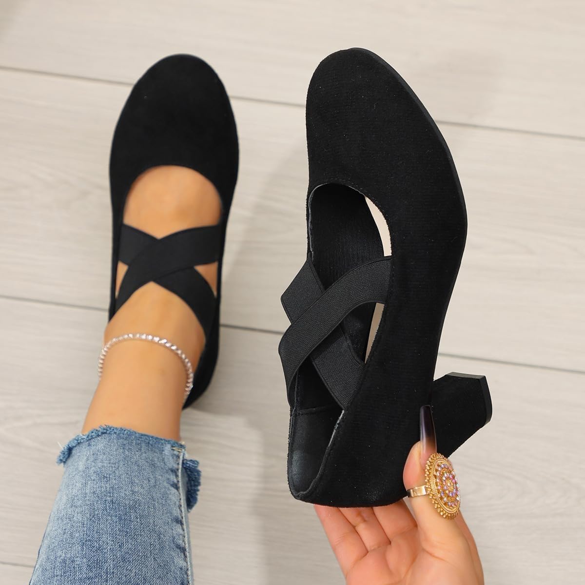 Tacones altos casuales con correa cruzada para mujer, tacones de bloque medio Mary Jane con correa al tobillo, zapatos de corte para mujer, zapatos de trabajo de apoyo cómodo