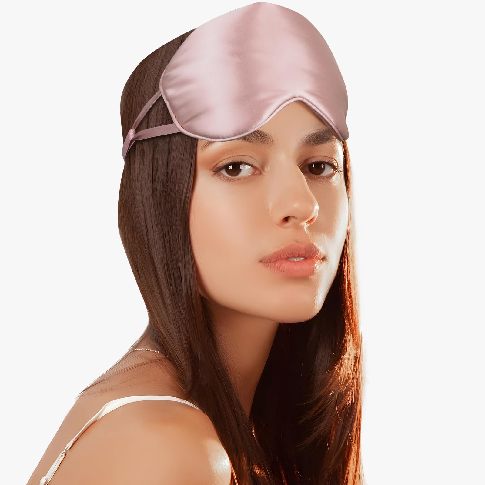 Antifaz de seda real para dormir, opaco, refrescante para mujeres/hombres/viajes/avión, rosa