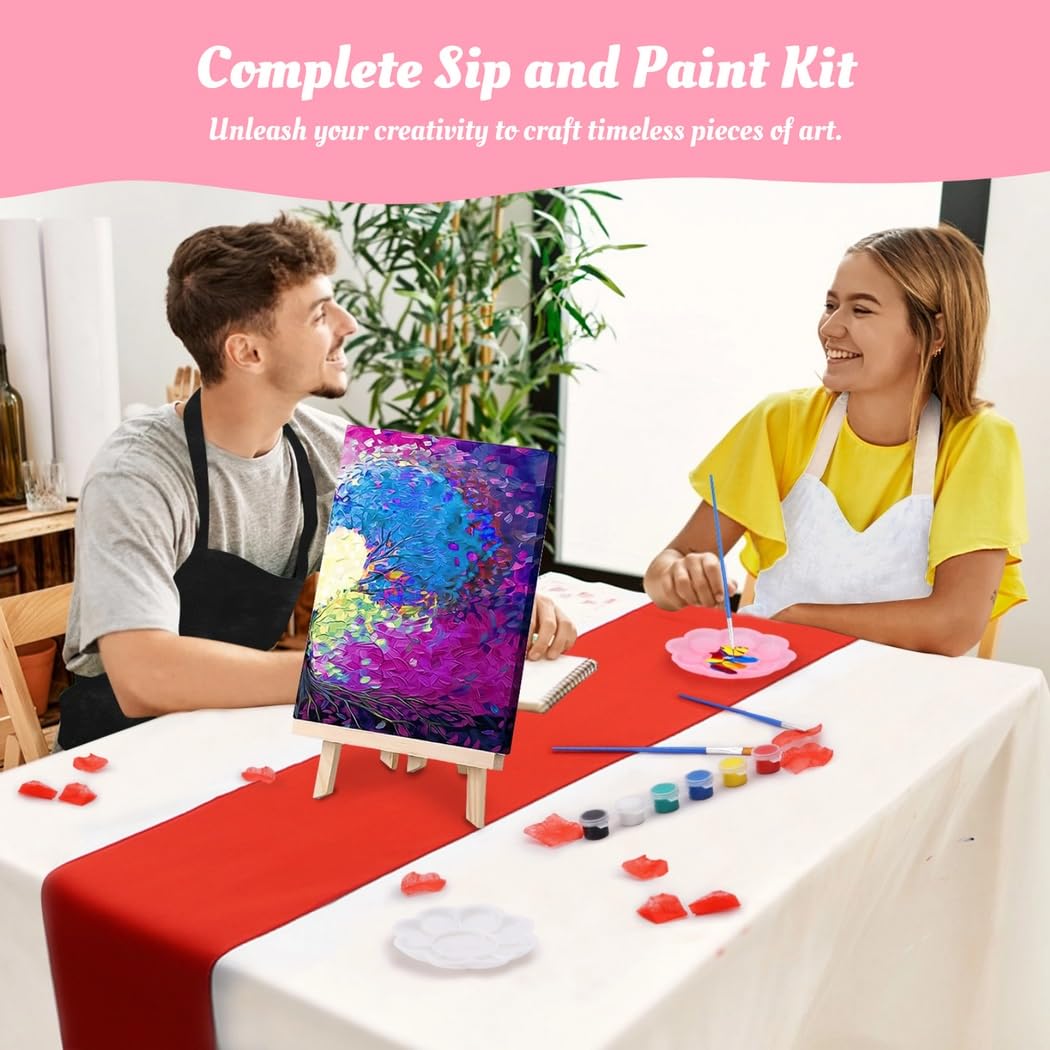 Set Da 2 Kit Di Pittura Per Coppie - Serata Romantica Paint & Sip, Tele 20x25 Cm Con Colori E Pennelli