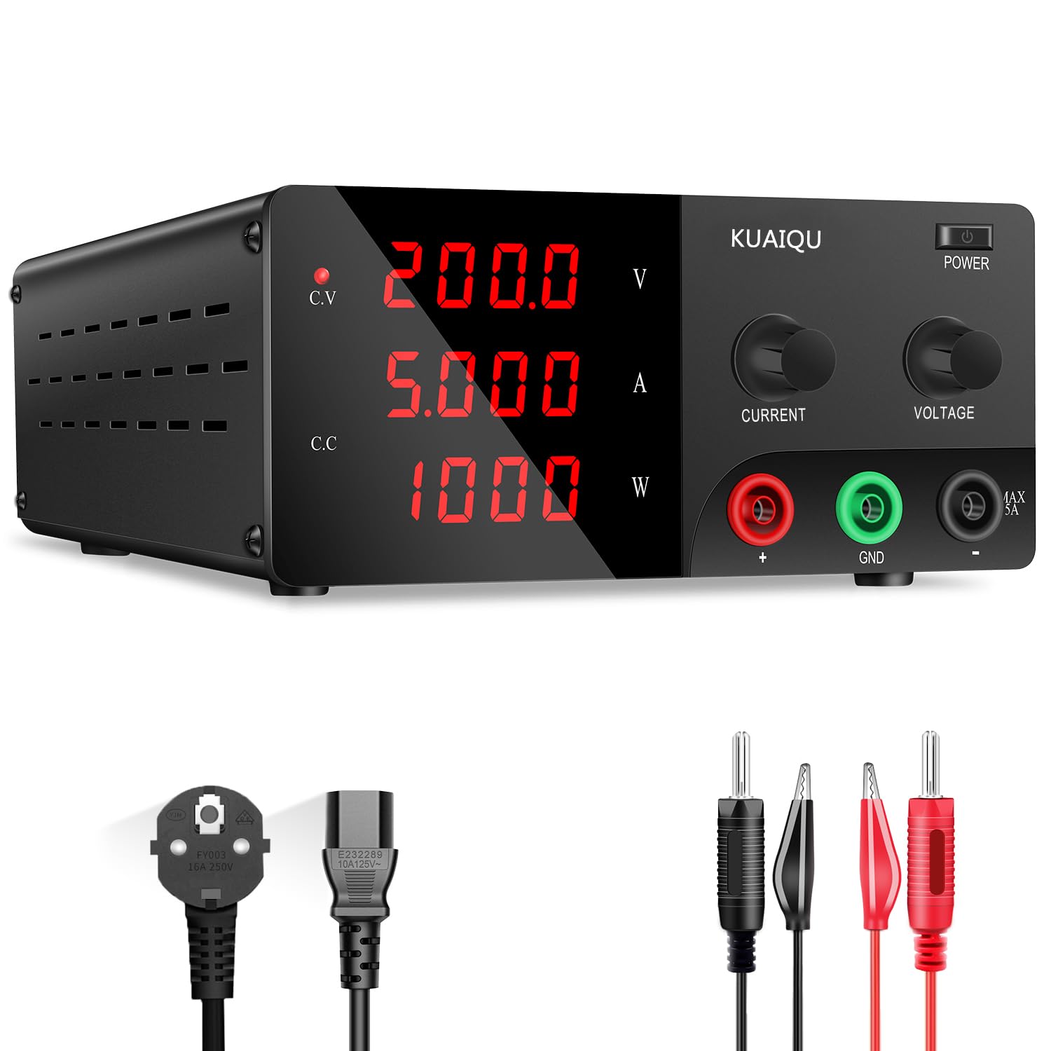 Fuente de Alimentación Regulable 200V 5A 1000W Alta Tensión Fuente de Alimentacion de Banco con Codificador Alta Potencia Alimentación de Laboratorio Ajustable con Salida Estable y Precisa