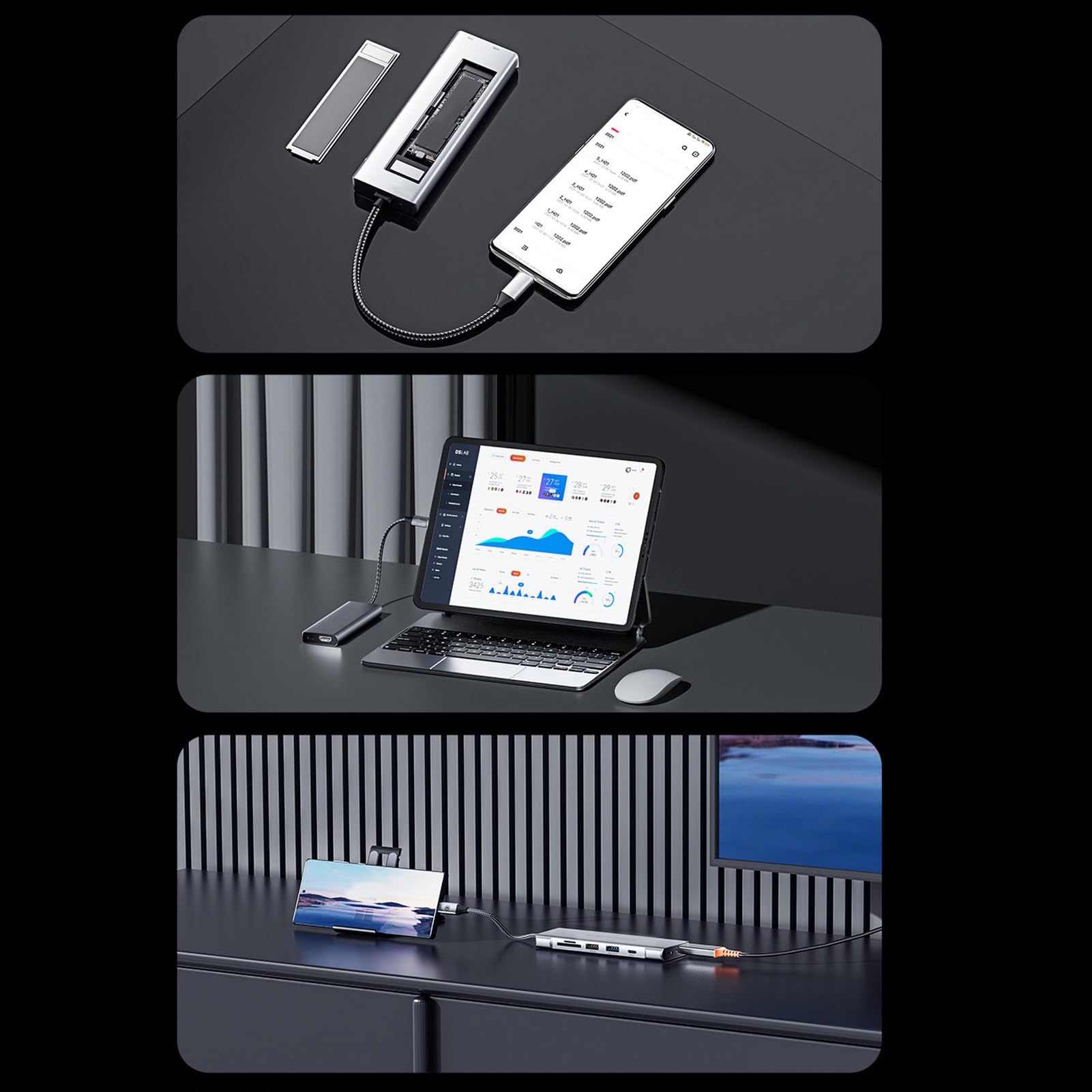 Adattatore Multiporta Hub TIPO C, Uscita Video 4K, Hub USB C per Laptop 8 in 1 per Lega di Alluminio Multifunzionale