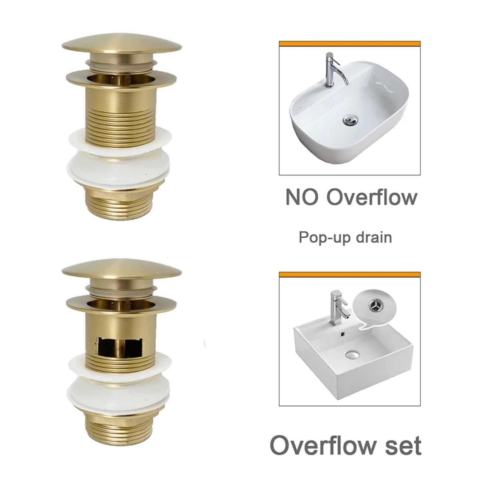 Desague lavabo Kits de tubos sifón residuos for lavabo, trampa for botellas fregadero baño, Oro pulido mate(Matt Gold with hole)