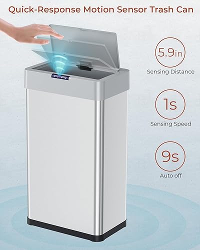 Miniatura 3 de TLSUNNY Cubo de basura automático sin contacto con sensor de movimiento de 18.5 galones, contenedor inteligente de acero inoxidable cepillado, con