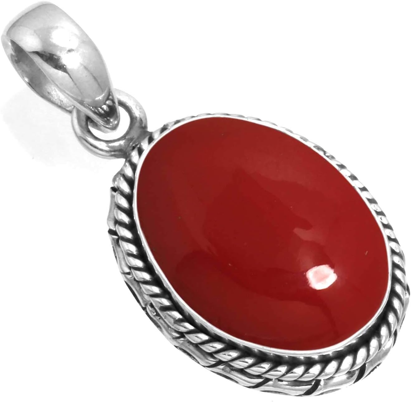 Chunky Natural Gemstone Pendant Necklace For Women Carnelian, Garnet, Lapis, Onyx Oval Boho Genuine 925 Sterling Silver Handmade Jewelry