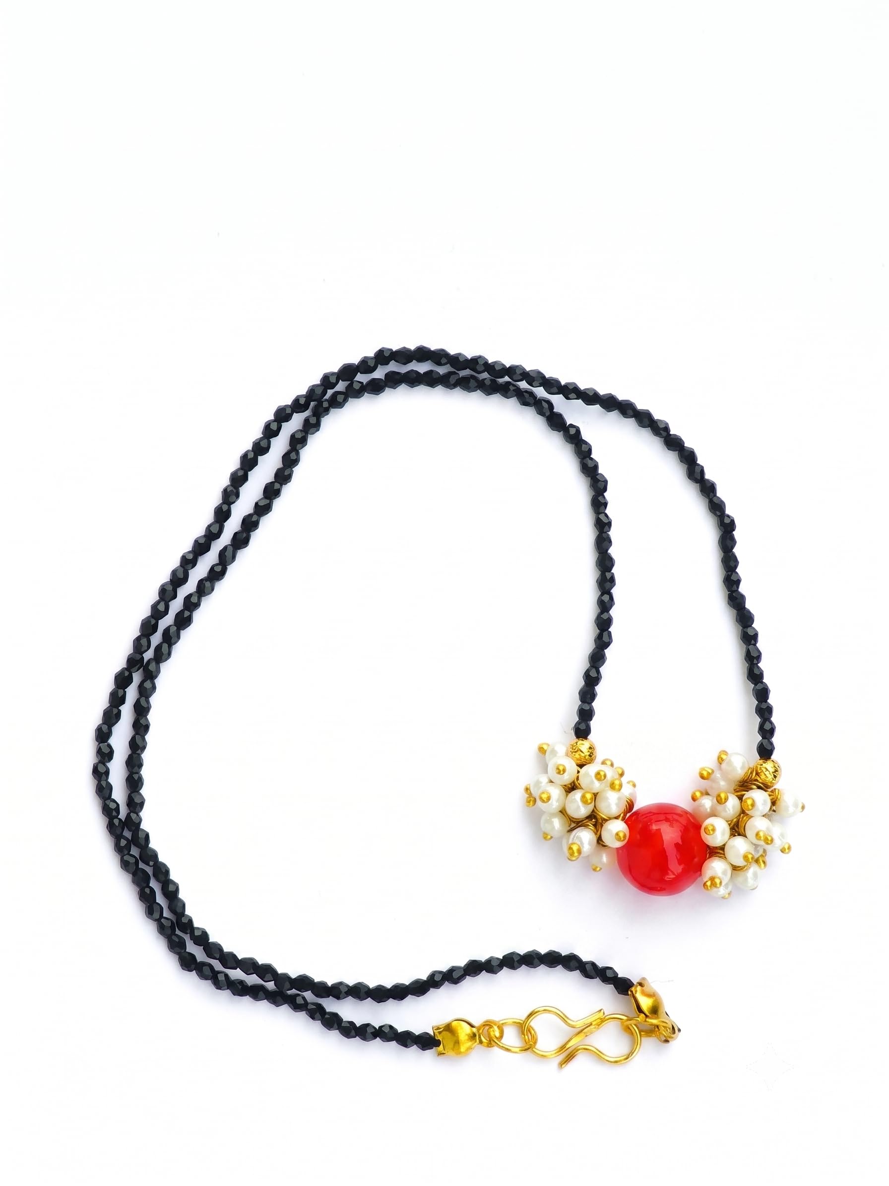Black Crystal Bead Mangalsutra with Red Loreal & Red bead-image-39