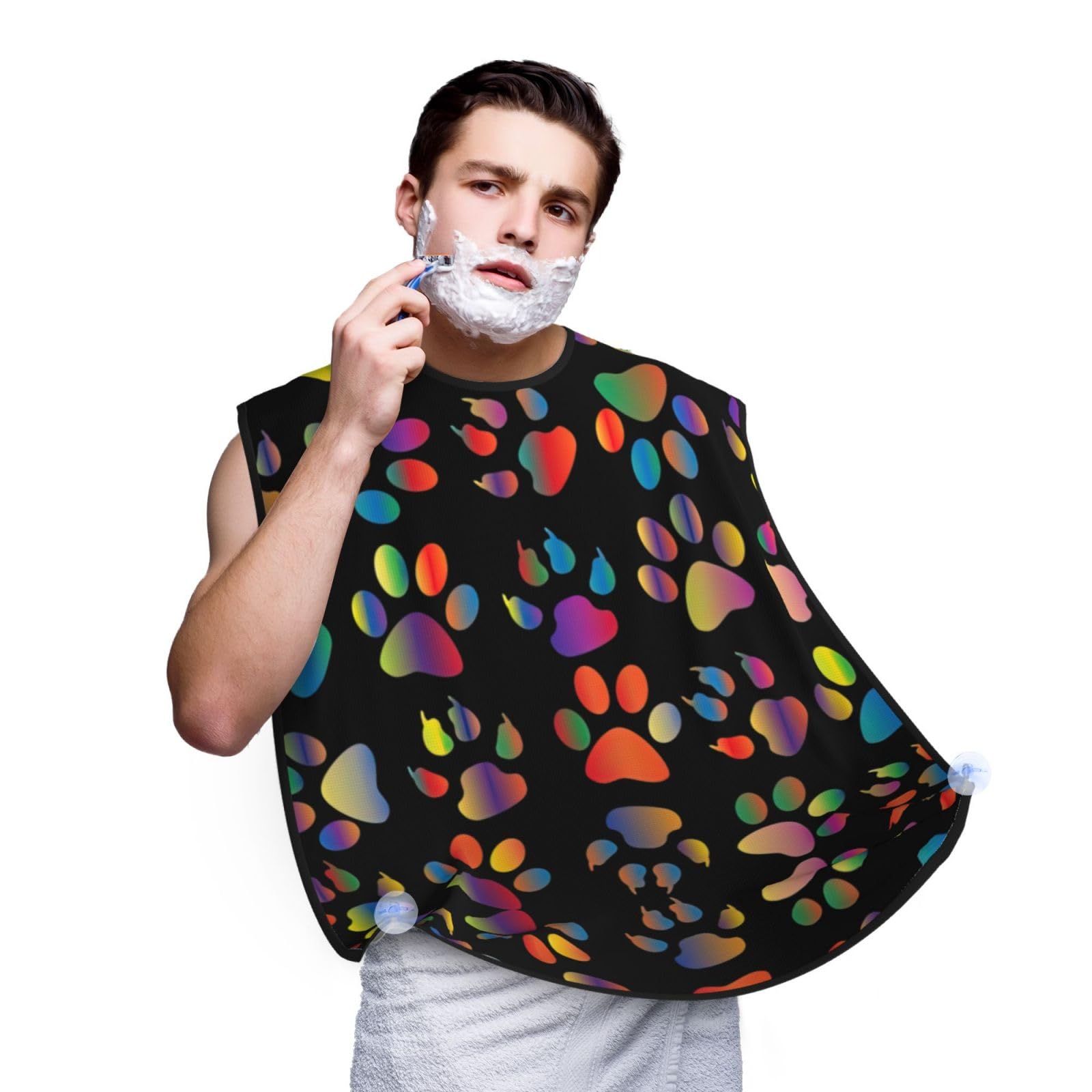 YQxwJL Colorful Dog Paw Print Beard Bib Apron, Shaving Apron For Dad, Men'S Hair Catcher For Shaving Best Gifts For Dad