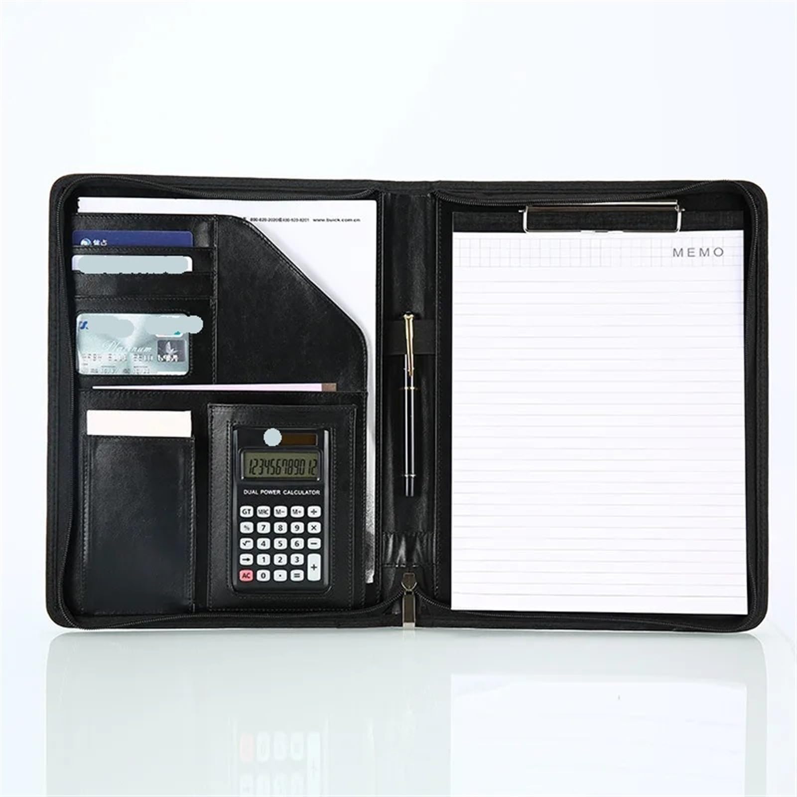 Cartella portadocumenti A4 multifunzionale for ufficio, cancelleria, cartelle for conferenze, cartelle for contratti, organizer con cerniera, porta biglietti da visita Cartella Aziendale(Black)