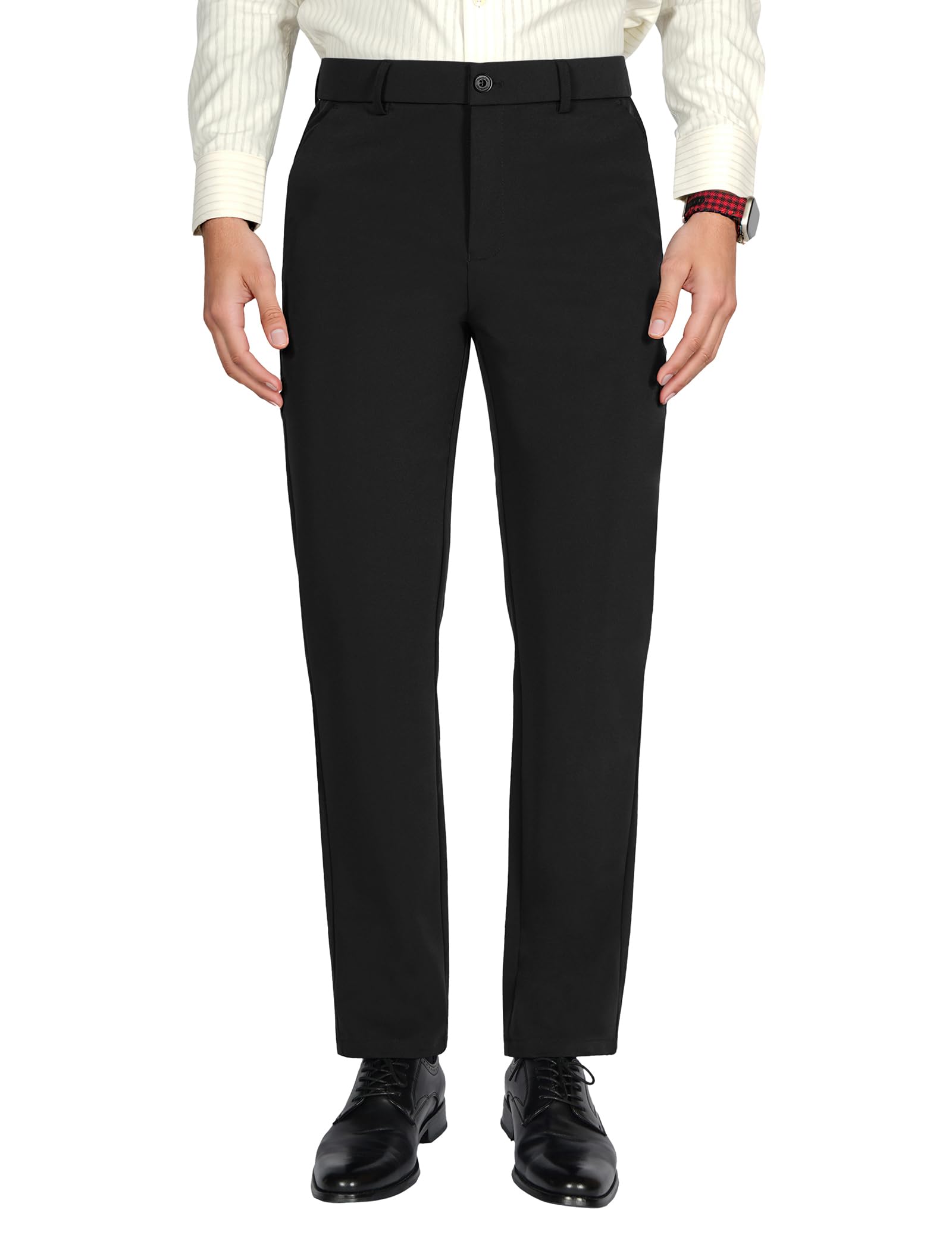Plaid Plain Mens 4-Way Flex Stretch Slim Fit Dress Pants