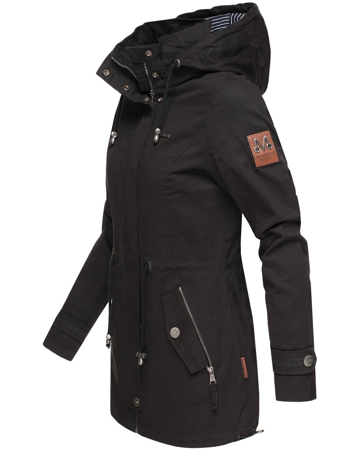 MARIKOO Damen Jacke Frühling Übergangsjacke leicht Parka Mantel Kapuze B690