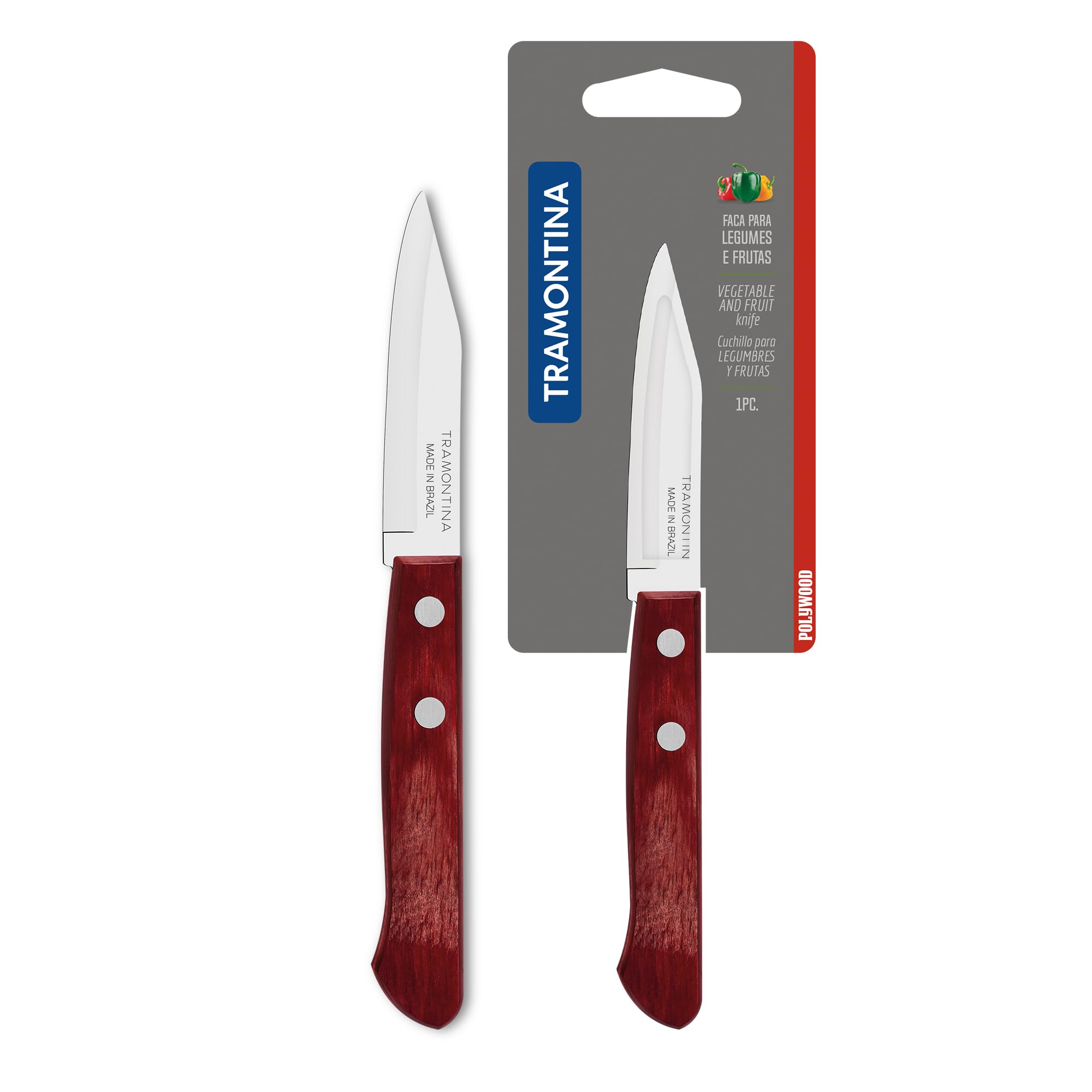 Polywood 7.6cm/3" Stainless Steel Blade Vegetable & Fruit Knife | Vegetable Knife | Fruit Knife | Plain/Straight Edge | Treated Wooden Handle | Impact & Heat Resistant | 5 Yr Warranty*