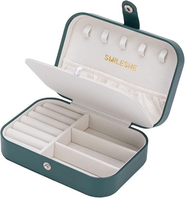 Smileshe Jewellery Box, Small PU Leather Travel Organiser Gift Boxes, Portable Jewelry Case Display Storage for Necklaces, Earrings, Rings, Bracelets