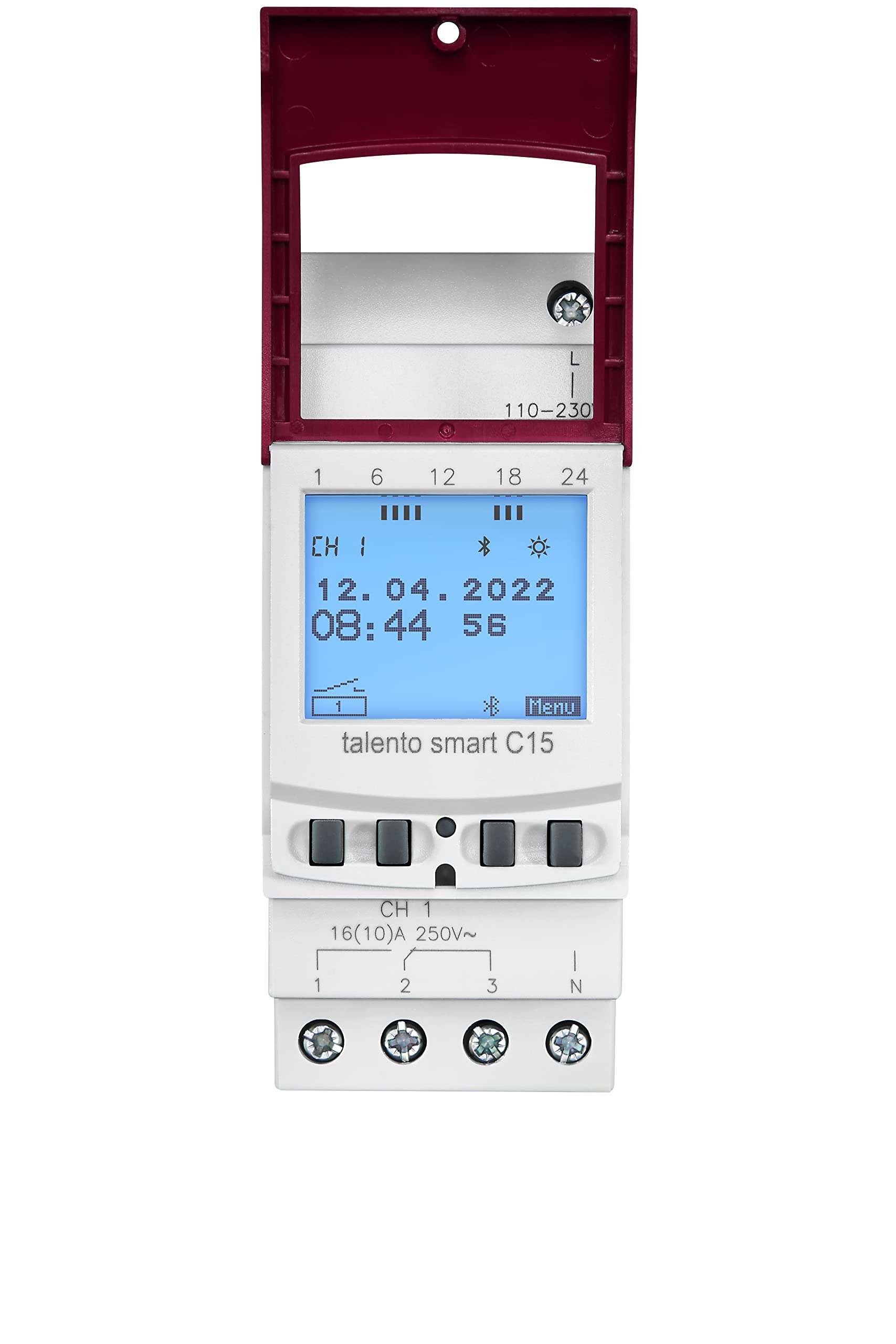 43.03.0001.1 talento smart C15 1-Kanal-Astro-Zeitschaltuhr digital | Bluetooth/App, 2 TE, DIN-Schiene/Hutschiene, 500 Speicherplätze, Wochen-/Jahresprogramm, Impuls/Zyklus, 8 Jahre Gangreserve