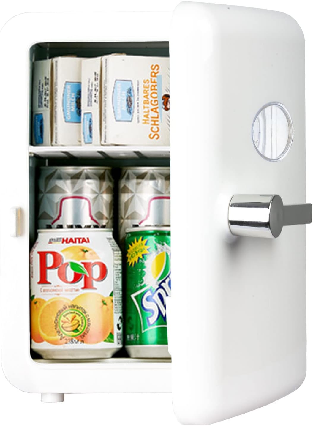 TDOO Mini Fridge, Portable Mini Fridge 6-Can Travel Compact Refrigerator, AC/DC Portable Thermoelectric Cooler and Warmer, for Food, Drinks, Skincare, Beauty & Breast Milk, Travel, and Car(Beige)