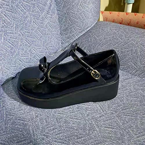 Womens Mary Jane Schoenen Boog Hart T-Strap Lolita Platform Schoenen Ronde Teen Jurk Pumps Schoenen (Color : Black 2… - Image 3