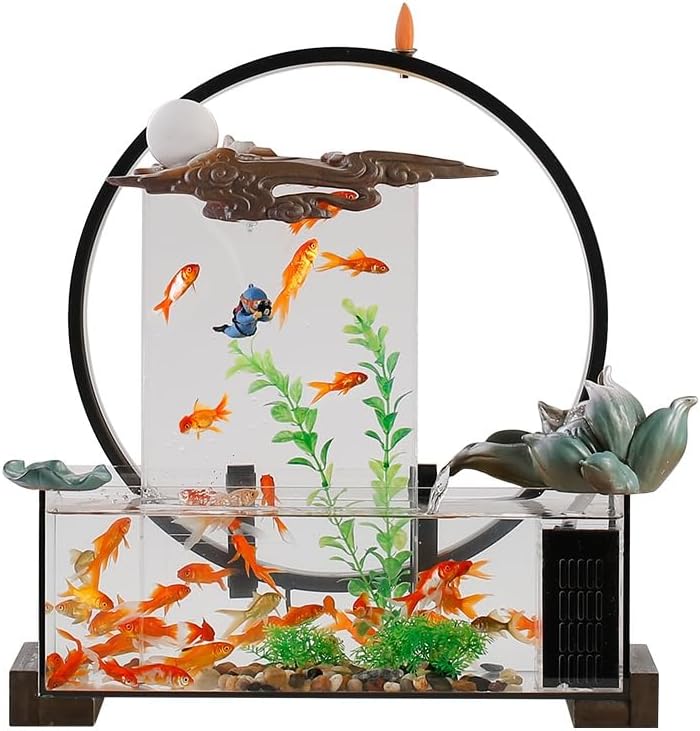 Small Indoor Fountains Tabletop Fountain Flowing Water Fountain Ornaments Office Desktop Landscape Water Circulation Glass Fish Tank Desktop Fountains for Home