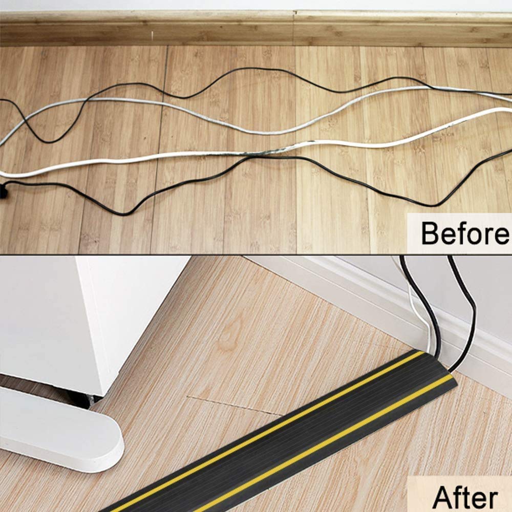 Floor Cable Protector, 3M Floor Cable Cover 3 Cord Channels, Flexible PVC Duct Cable Protector