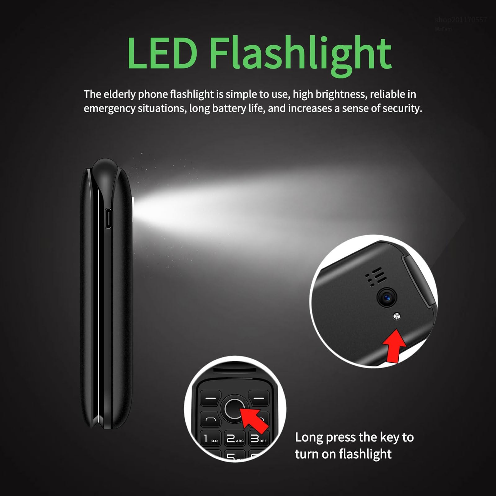 Przenośny Telefon Komórkowy Osób Starszych, 2G Mini Telefon Klapką Dual SIM + Podświetlenie LED/Latarka Głośny Dźwięk Czysty + Numer Rodzinny SOS Wibracja Przypominająca,Black