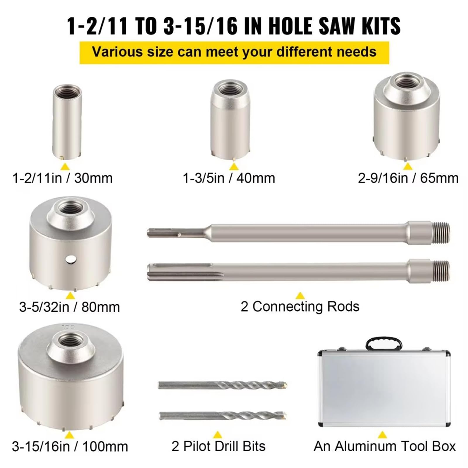 Kit De Sierra Perforadora para Hormigón 4 En 1, 8/9 Uds., 30-100/40-125mm, Broca para Cemento, Juego De Herramientas para Abridor De Agujeros para Pared