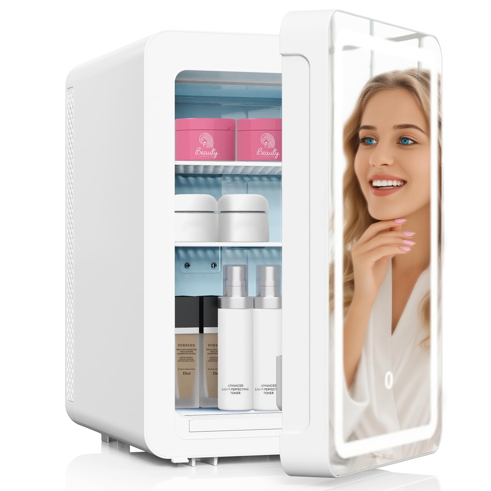 Kikihouse 16L/20L Skincare Fridge with LED Mirror, Small Fridge for Makeup