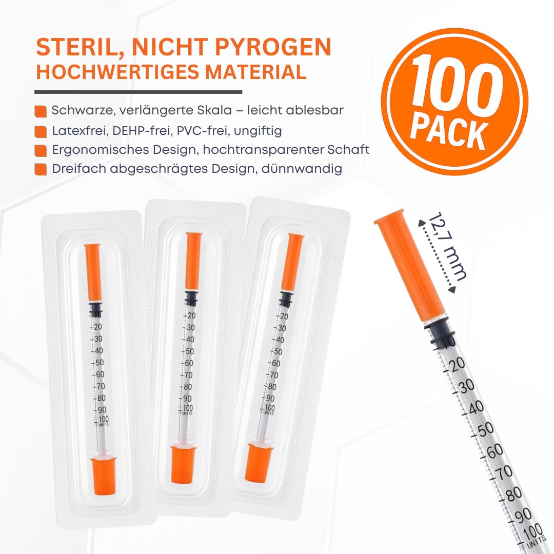 100 Stück 1 ml Plastic Tube 27G x 1/2" (0,4 x 12,7 mm) Mehrzweck-Messwerkzeuge, Einzeln verpackt