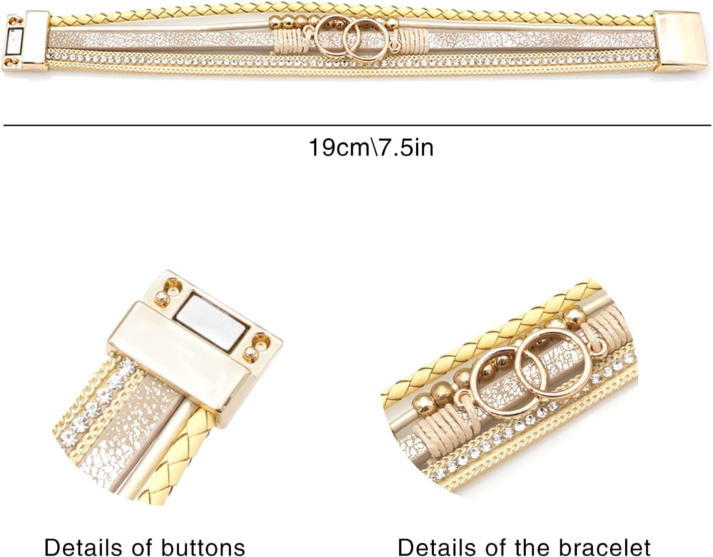 Multi-layer Leather Bracelets Multi-strand Wrap Bracelets Handmade Braided Rope Cuff Bangle with Magnetic Buckle Jewelry - Image 6