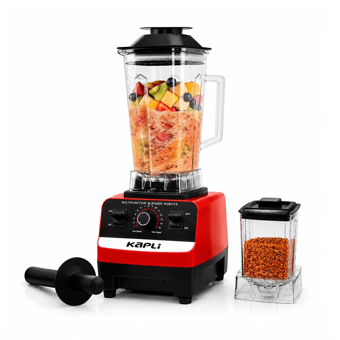 Kapli 800W Blender Grinder & Smoothie Maker with 2 Unbreakable PC Jars (2500ml & 600ml), Stainless Steel 8 & 6 Blade System, Ice Crush, Pulse Function & Safety Lock, Red-image-16