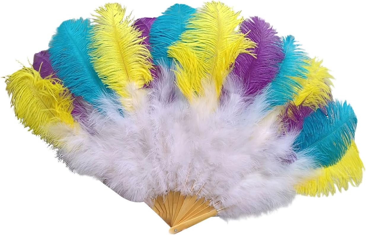 Ostrichs Feathered Hand Fan Foldable Plumages Large Feathered Fanning Stage Show Dance Props for Womens Folding Hand