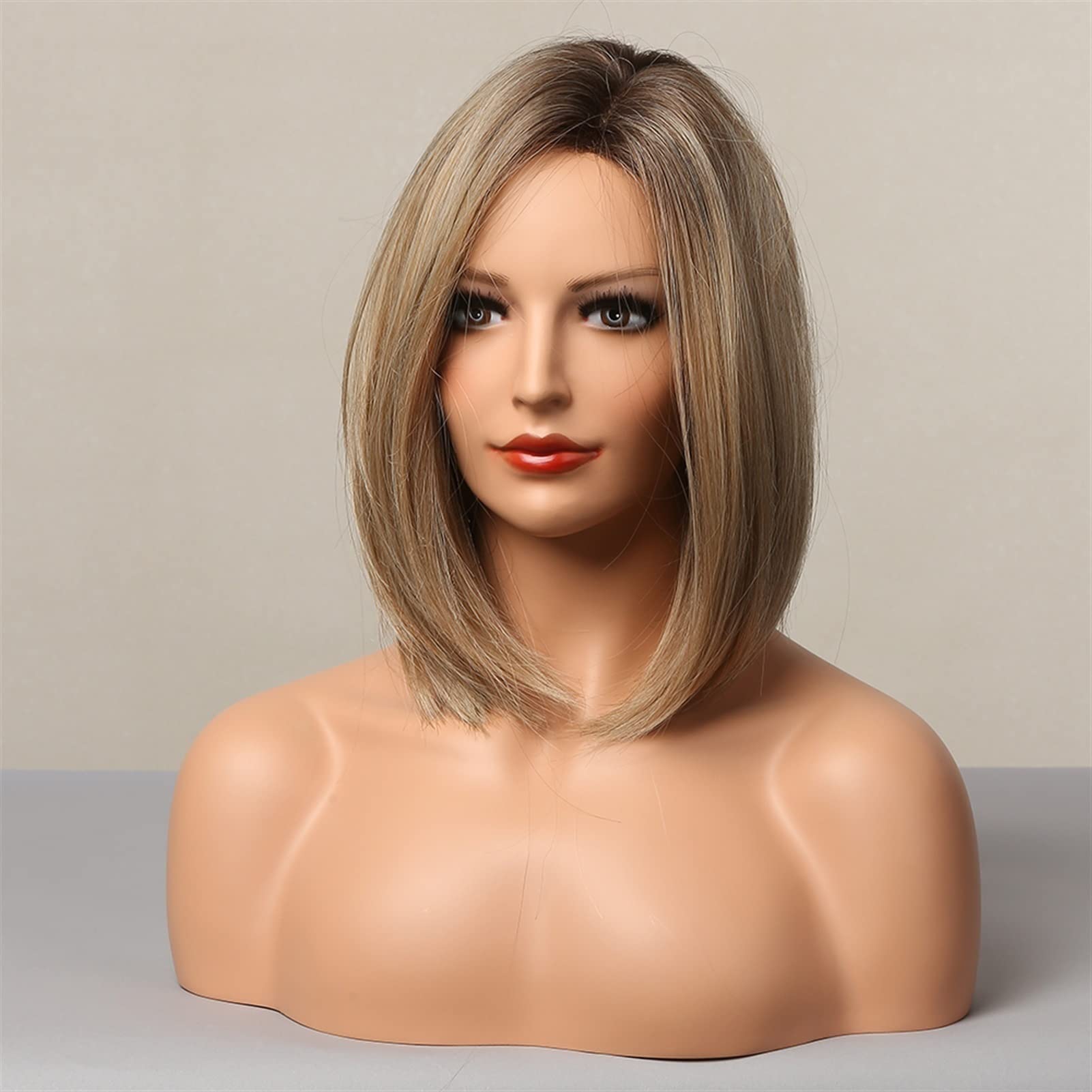 Średnio proste blond Ombre Bob peruki dla czarnych kobiet naturalna część boczna syntetyczne żaroodporne z włókna na codzienną imprezę cosplay
