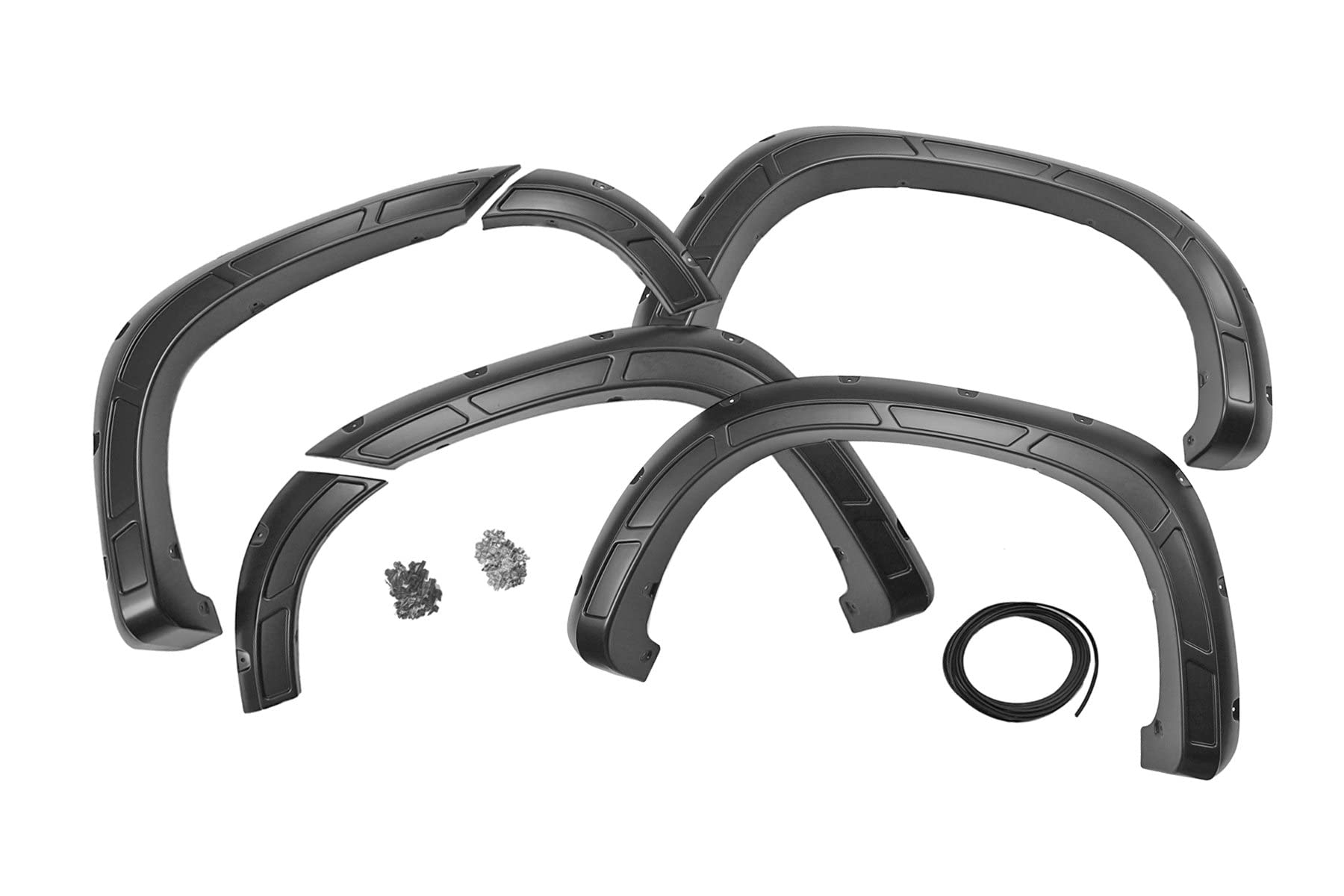 Photo 1 of Rough Country Defender Fender Flares for Chevy Silverado 1500 (2019-2026 & Refresh) - 2" Extra Tire Coverage, UV-Protected Korad ABS, Paintable Matte Black