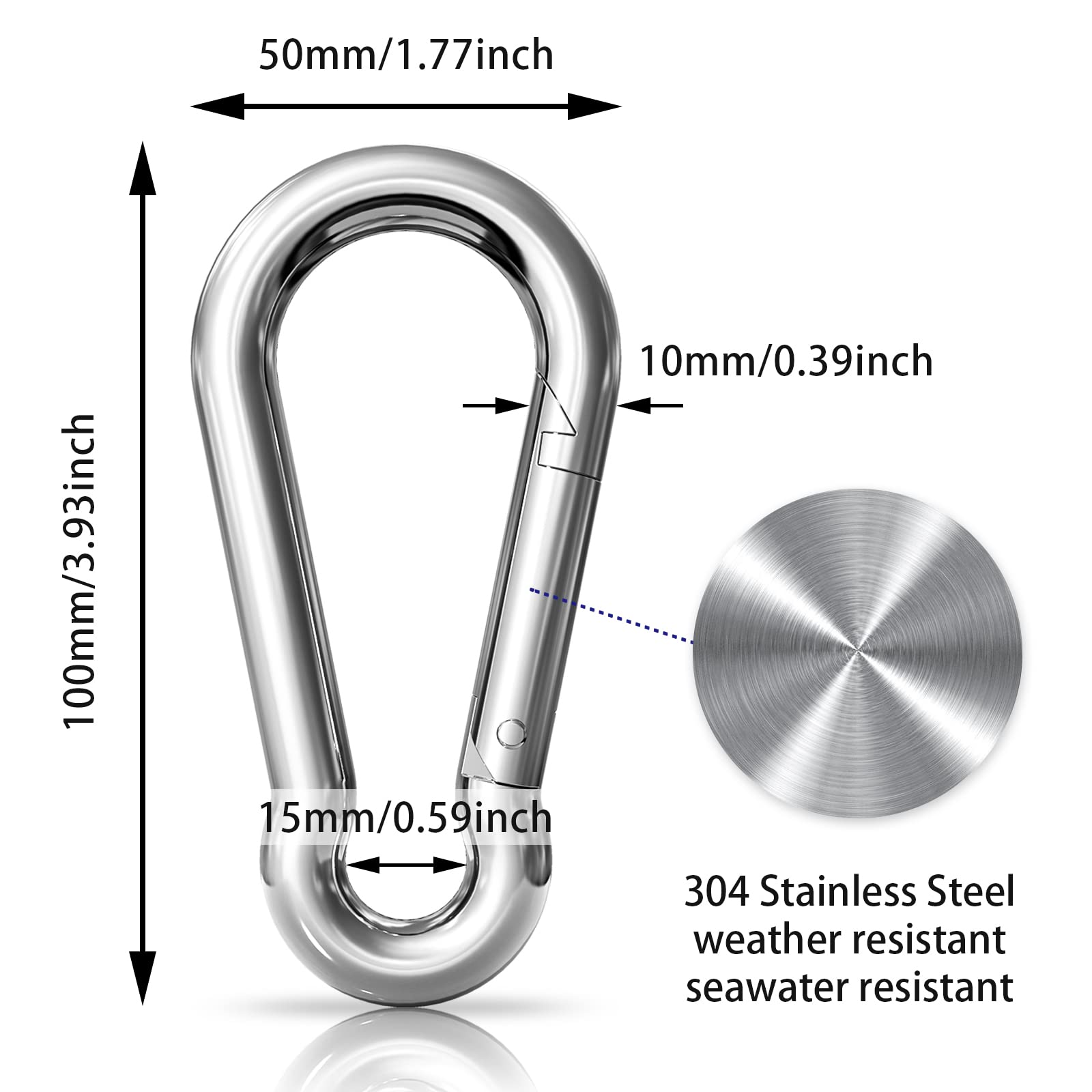 LISOPO Set di moschettoni in acciaio inox 304..