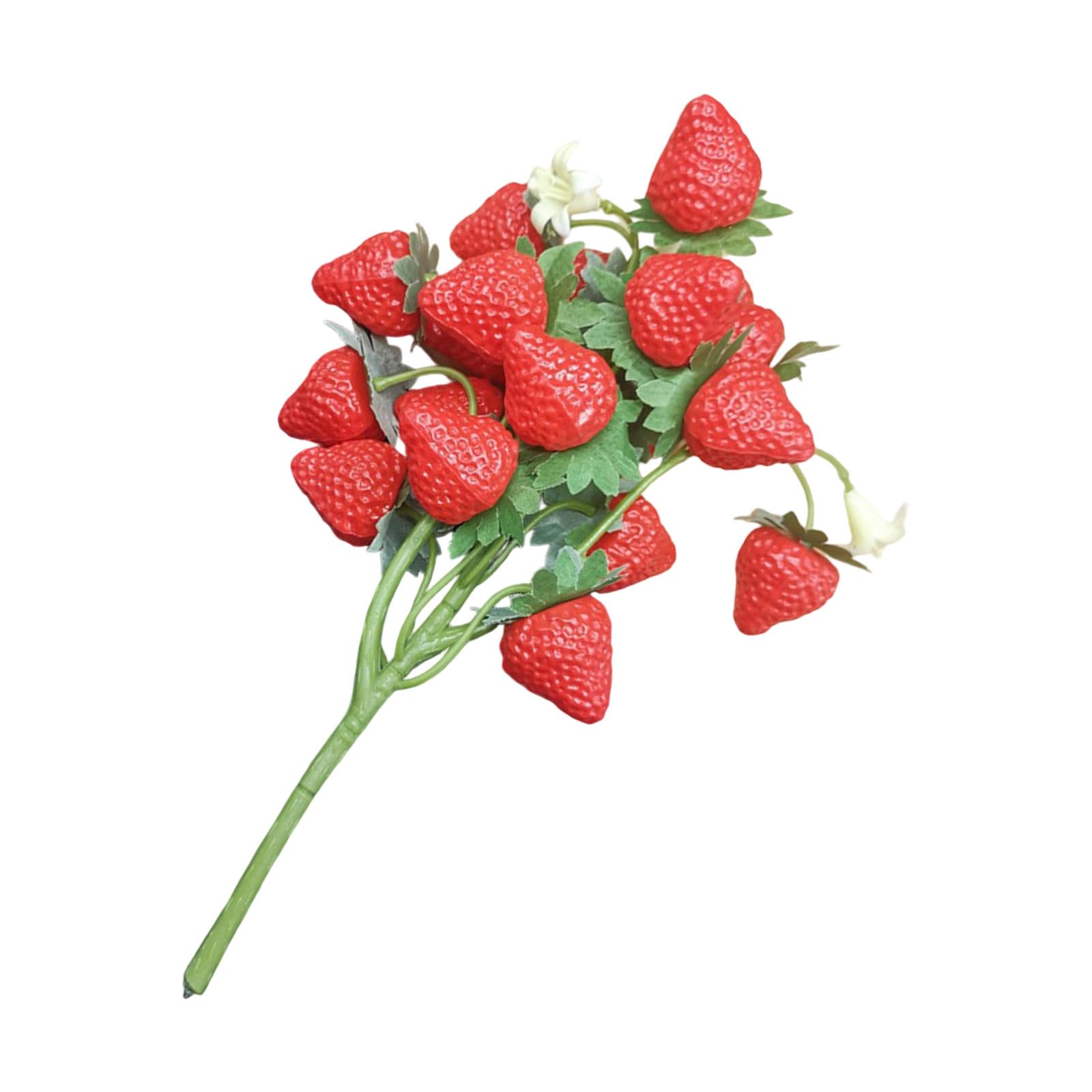 Woedpez Artificial Strawberry Branch Table Decor for Year-Round Celebrations Home Party Centerpiece Fake Strawberry Cluster Branch