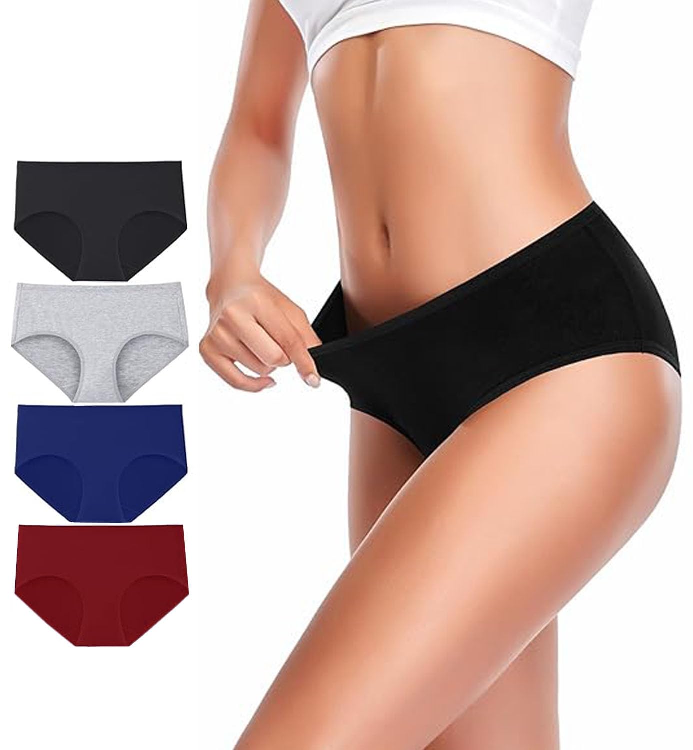 DIVING DEEP Womens Underwear Soft Cotton Hipster Panties Breathable Briefs Panties for Women Mid Waist Stretchy Underpants Multipack Panties (Pack of 4)