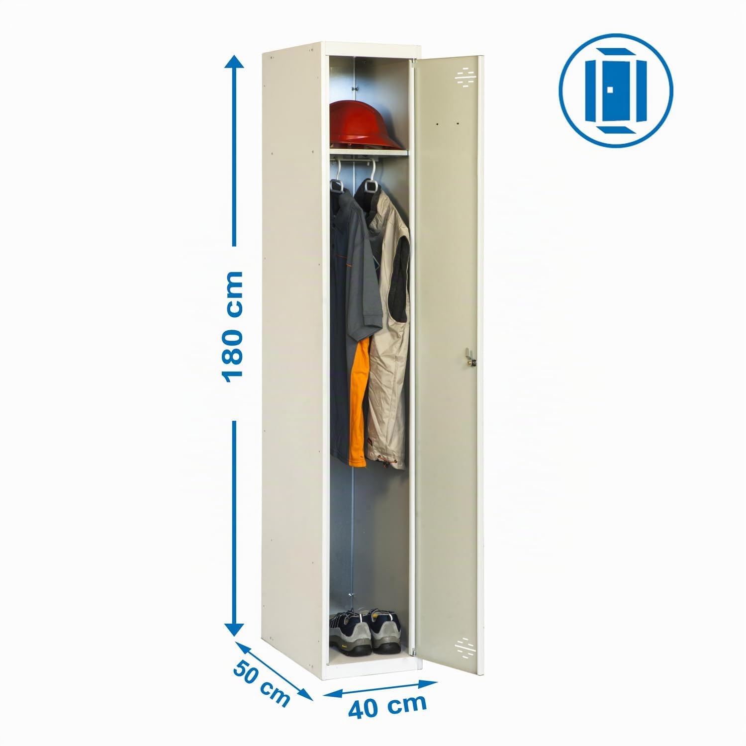 SimonRack Taquilla Vestuario Metálica, 1 Puerta, Incluye Llave, 1800x400x500 mm, Gris - Simonlocker | Incluye 2 Llaves, Pintura anticorrosión, Gris