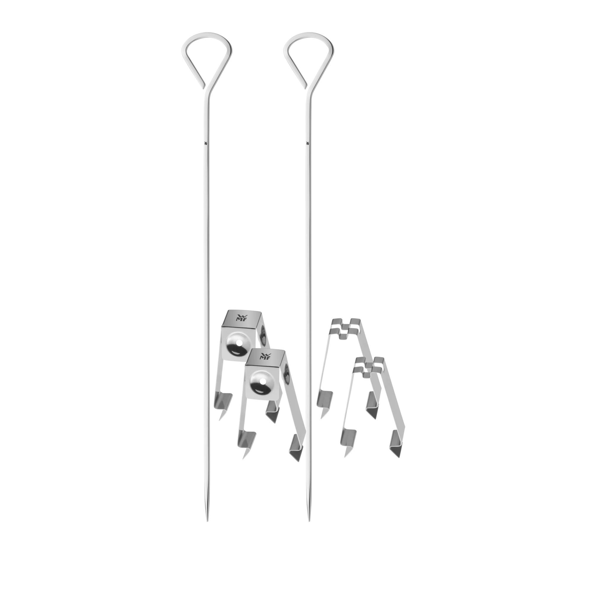 WMF 690326030 BBQ - Spiedi da barbecue in acciaio INOX con clip distanziatrici, 2 pezzi, 46 cm, spiedini, spiedini per frutta, 18/8
