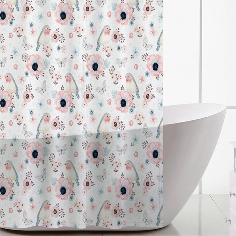 Naxon Shower Curtain Beautiful Bird & Flower HD Quality Print Bathroom Curtain, Water Proof 180 * 180cm Soft Polyster Fabric, Durable and Washable Wrinkle Free Odor Free Grommet