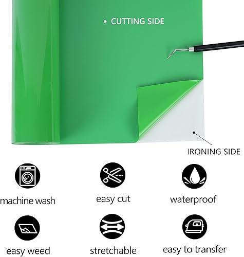 Miniatura 3 de TUMIYA HTV - Rollos de vinilo de transferencia de calor, vinilo HTV de 12 pulgadas x 30 pies, vinilo verde lago para planchar en diseño de camiseta